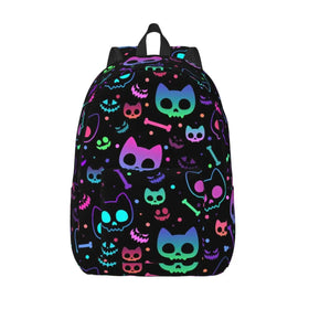 π Psychedelic Neon Cat Skull Backpack β Cool Laptop, School & Travel Daypack for Men & Women πΎβ¨